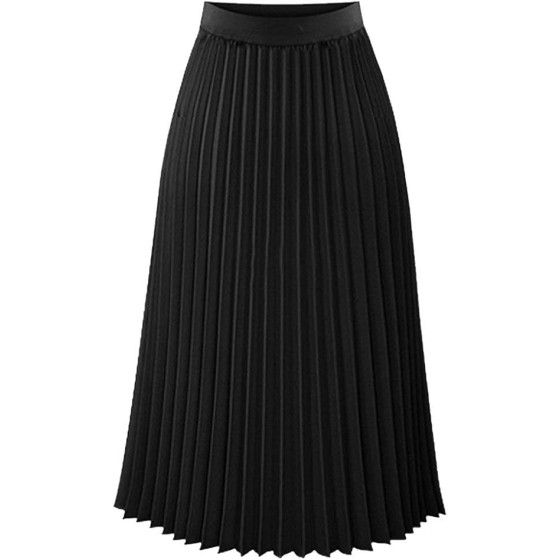 Womens Pleated Midi Skirt,High Waist Swing Boho Pleated Skirt Casual Chiffon Elastic A-line Long Skirts