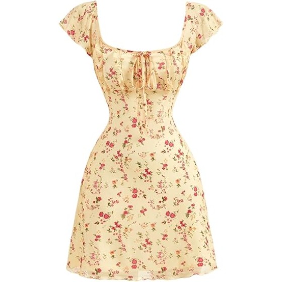 Women's Vintage Floral Dress Summer Cap Sleeve Mini Dresses Going Out Beach Short Dress